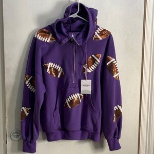Purple Sequin Football Hoodie Sweater